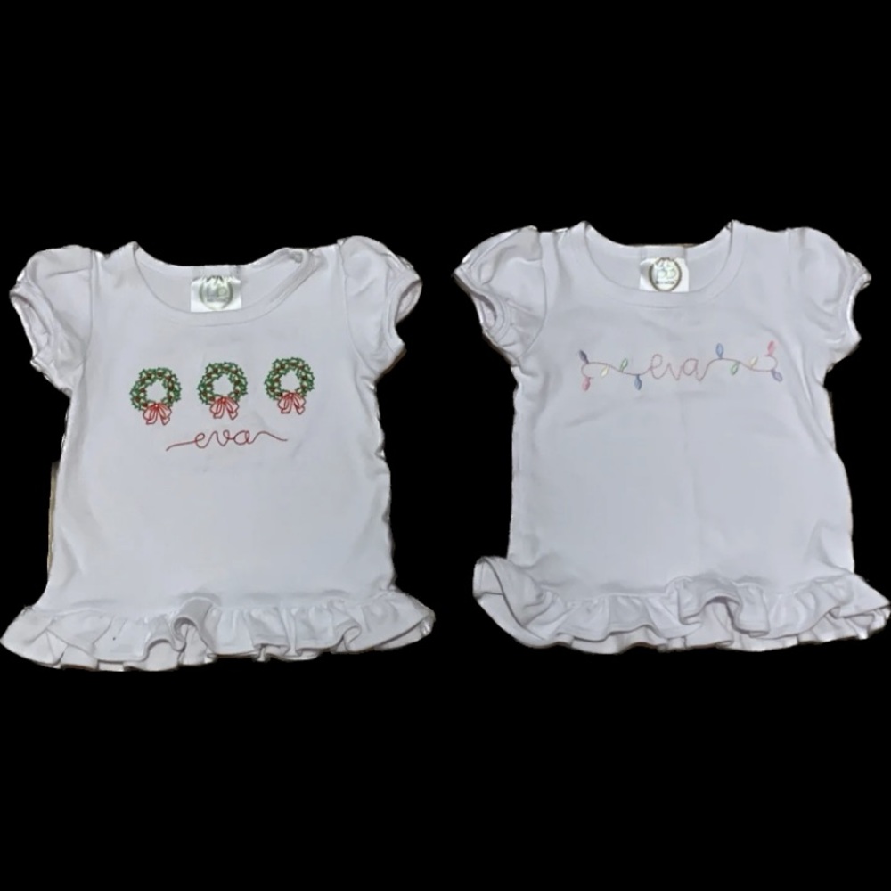 Blanks Boutique 2 Christmas Holiday Embroidered Tops 12 M Bundle Monogramed Eva